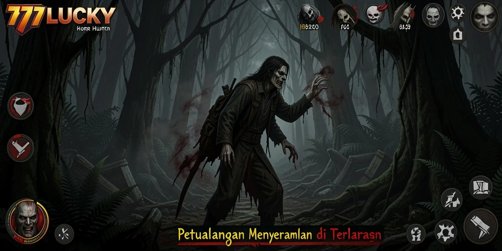 Antarmuka permainan yang menyeramkan dan penuh ketegangan