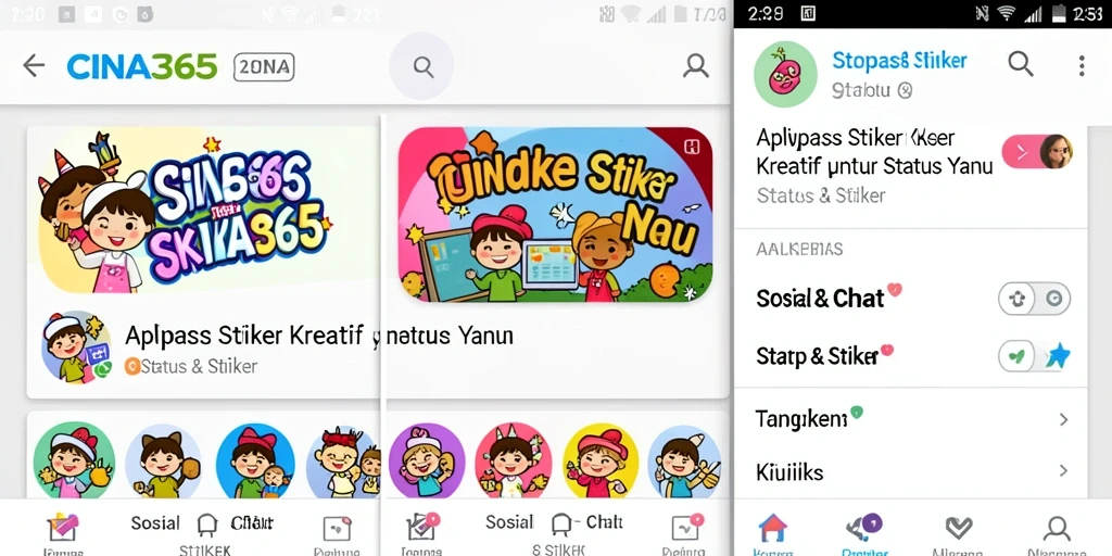 Tampilan antarmuka CINA365 dengan berbagai pilihan stiker.