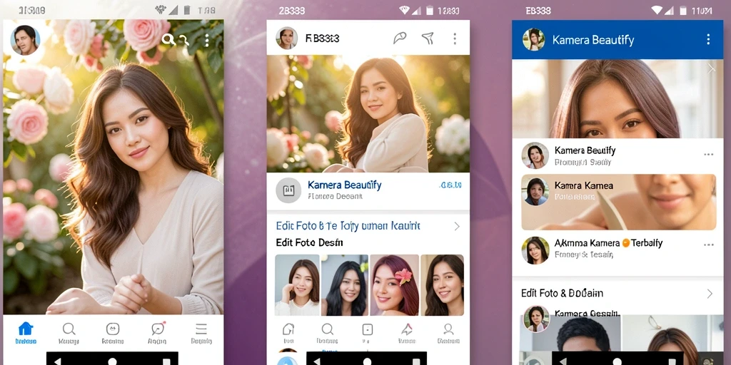Tampilan antarmuka aplikasi FB333 dengan fitur-fitur kamera beautify yang menarik.