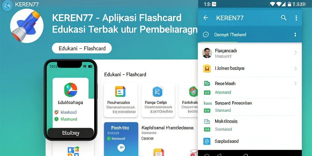 Tampilan antarmuka sederhana dan intuitif KEREN77 untuk pembelajaran Flashcard.