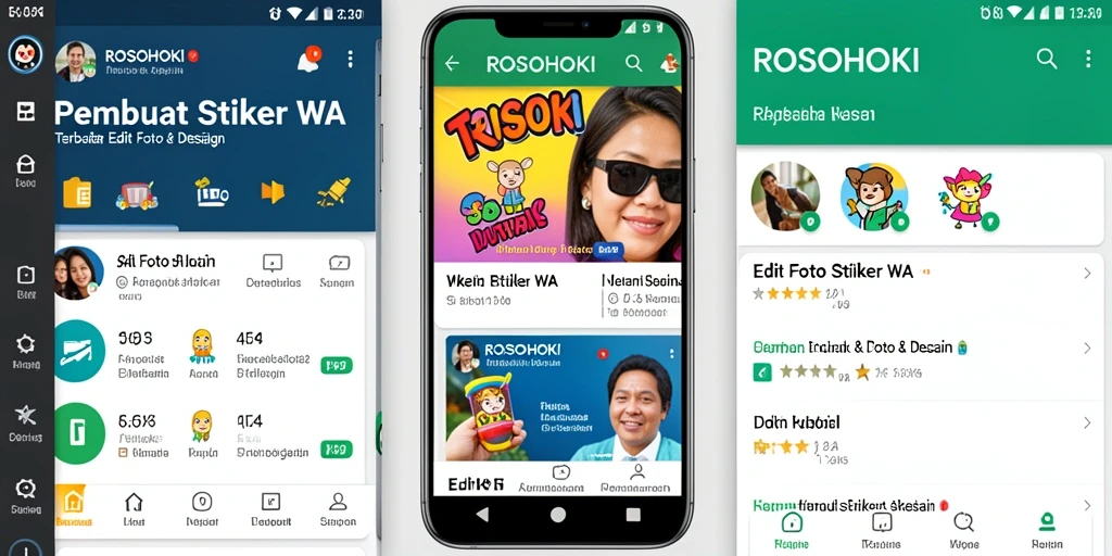 Antarmuka pengguna ROSOHOKI untuk membuat stiker WA yang menarik.
